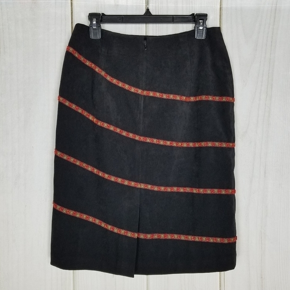 90's Y2K Vintage Silk Club Black Striped Floral Beaded Skirt Petite - Picture 2 of 8
